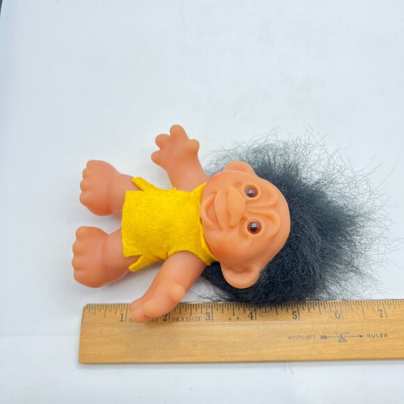 VTG DAM Playmate Troll Doll Made In Denmark Big Nose Black Hair Double Stamped - Picture 9 of 9